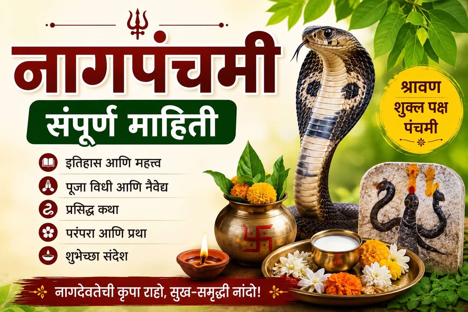 नागपंचमी माहिती मराठीत: इतिहास, महत्त्व, पूजा विधी, कथा, शुभेच्छा आणि संपूर्ण माहिती